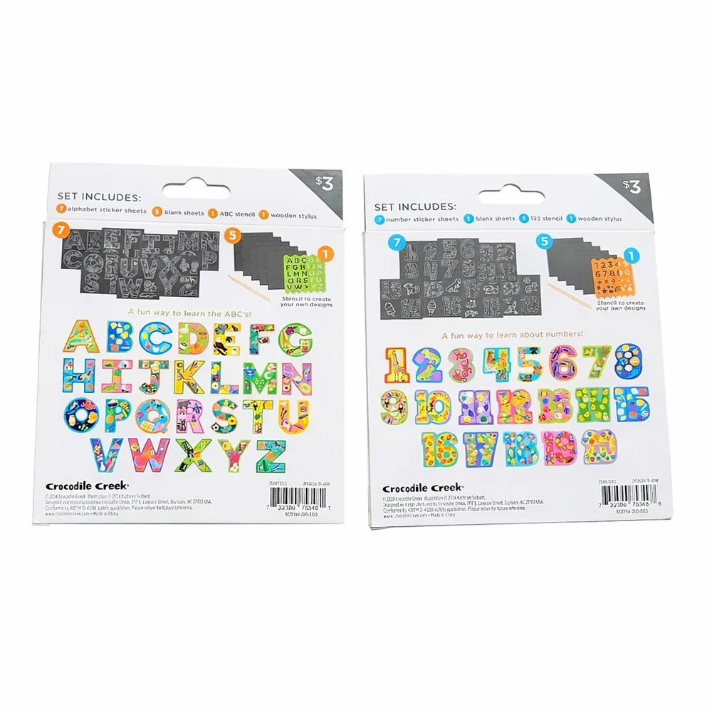 Crocodile Creek ABC & 123 Scratch Art Stickers For Kids New Lot Of 2